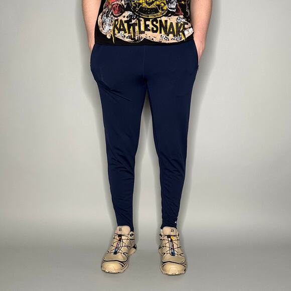 Vintage Nike Sweatpants Navy Blue Polyester Joggers White Swoosh Running Y2K - Picture 2 of 4